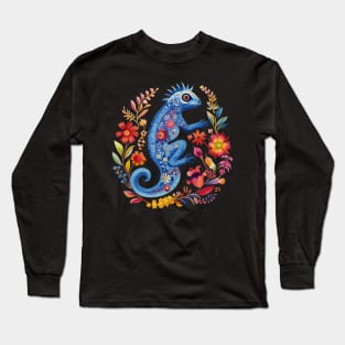 A Chameleon in Scandinavian Folk Art Style Long Sleeve T-Shirt